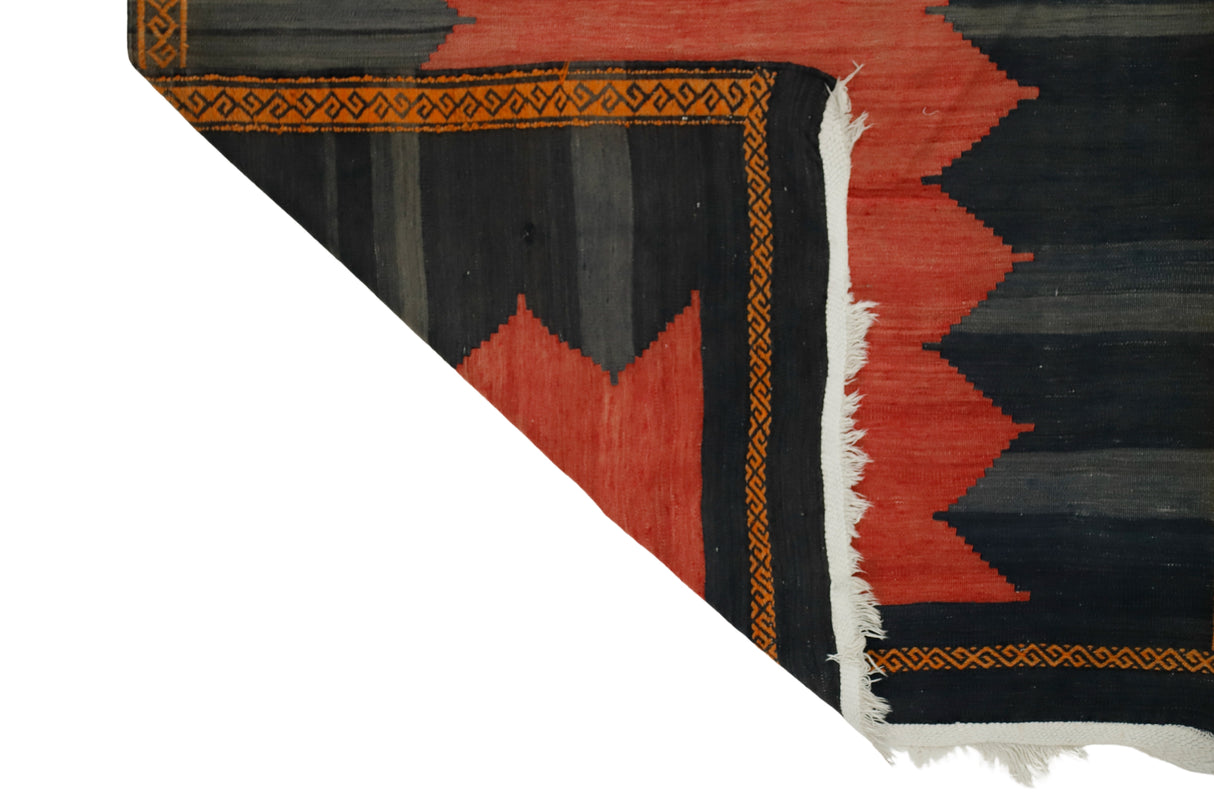 Saray / 4x13 Vintage Wool Turkish Kilim Runner Rug Back Side