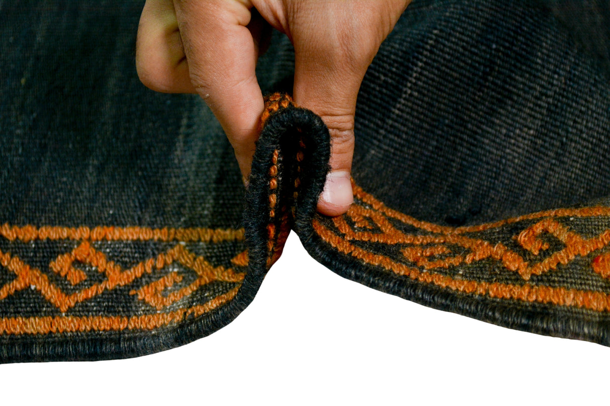 Saray / 4x13 Vintage Wool Turkish Kilim Runner Rug Back Thickness