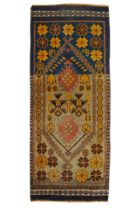 Sarayhan / 1x4 Vintage Handmade Turkish Area Rug Front Side