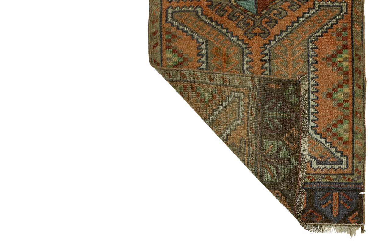 Sultanhan / 1x3 Wool Vintage Turkish Rug Back Side
