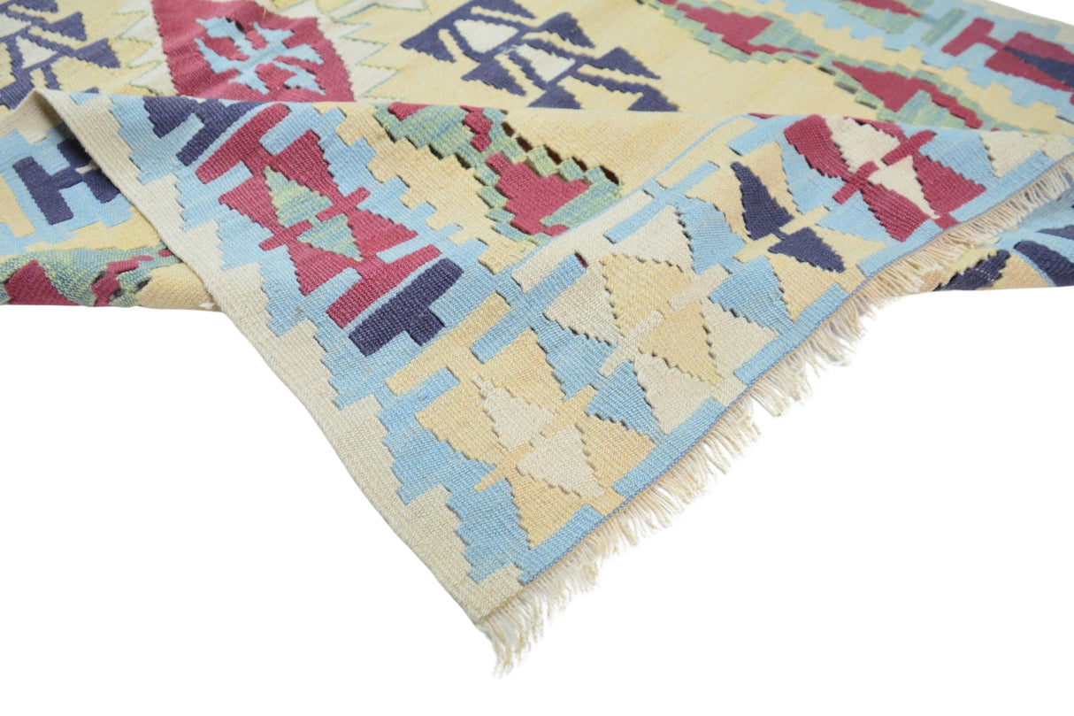 Tomarza / 3x5 Bohemian Wool Turkish Kilim Rug Texture