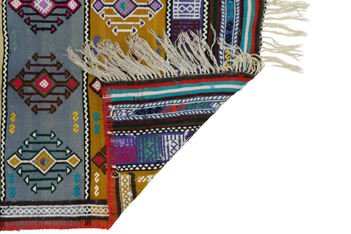 Turfullar / 3x7 Vintage Handmade Tribal Kilim Rug Back Side