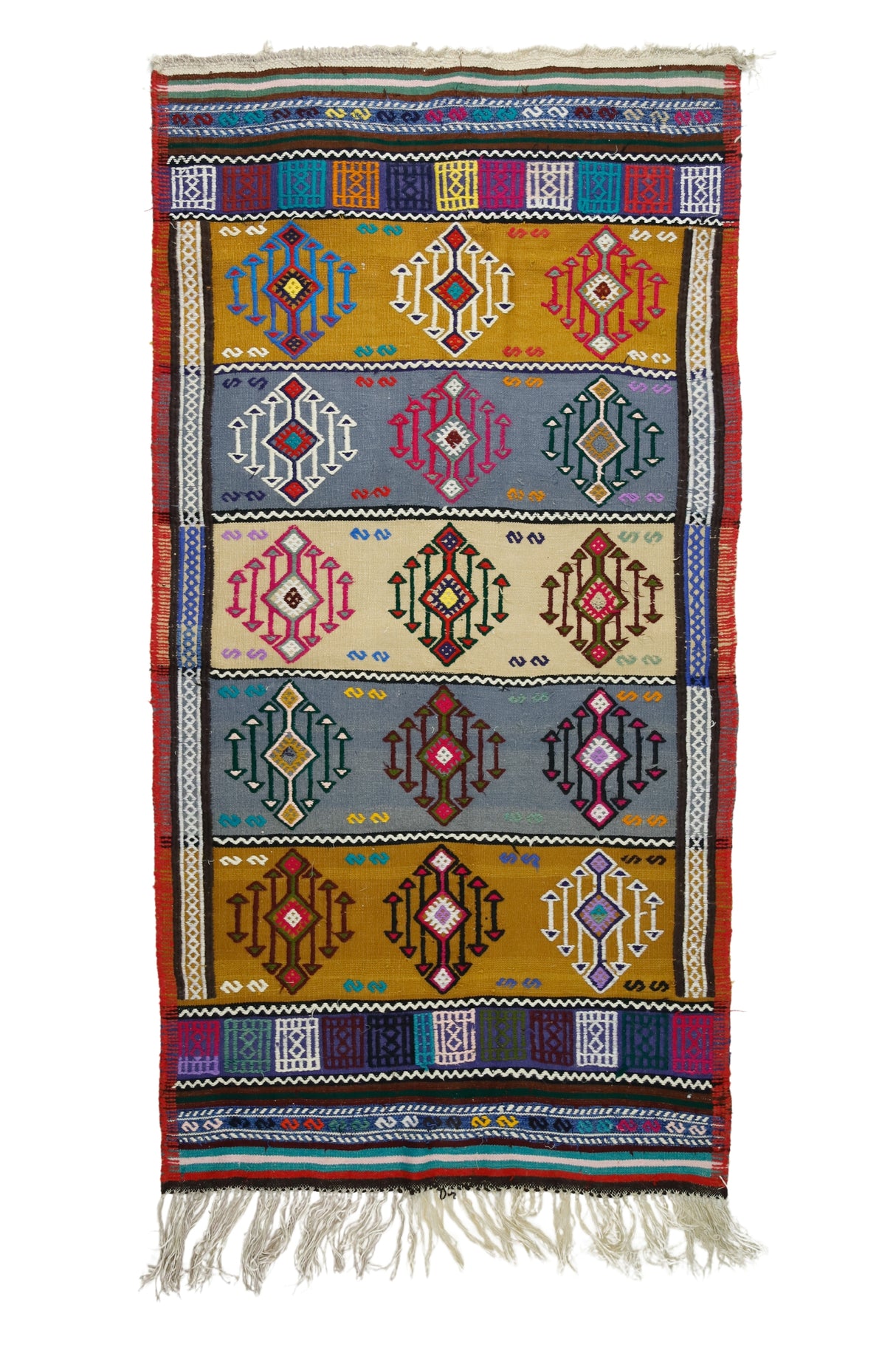 Turfullar / 3x7 Vintage Handmade Tribal Kilim Rug Front Side