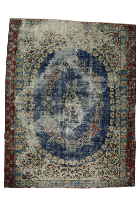 Yalvac / 8x10 Vintage Blue Turkish Carpet front side