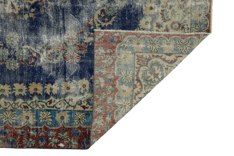 Yalvac / 8x10 Vintage Blue Turkish Carpet Back Side