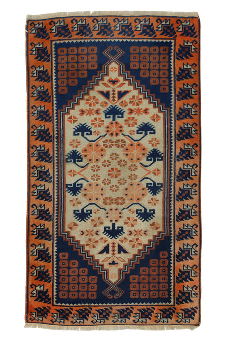 Yazlık / 2x3 Vintage Handmade Wool Area Rug Front Side