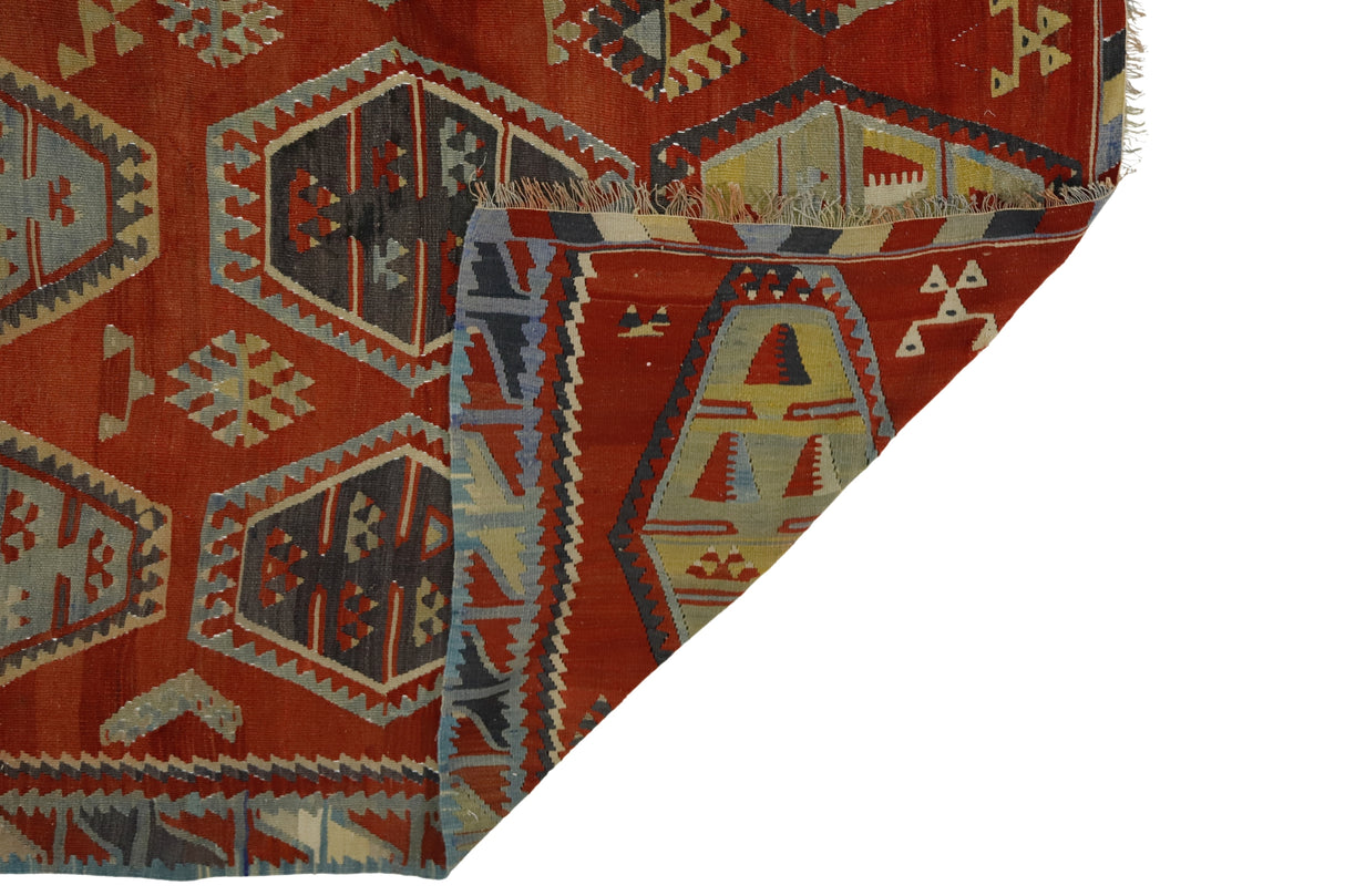 Yelbeyi / 8x11 Oversize Red Turkish Kilim Rug Back Side