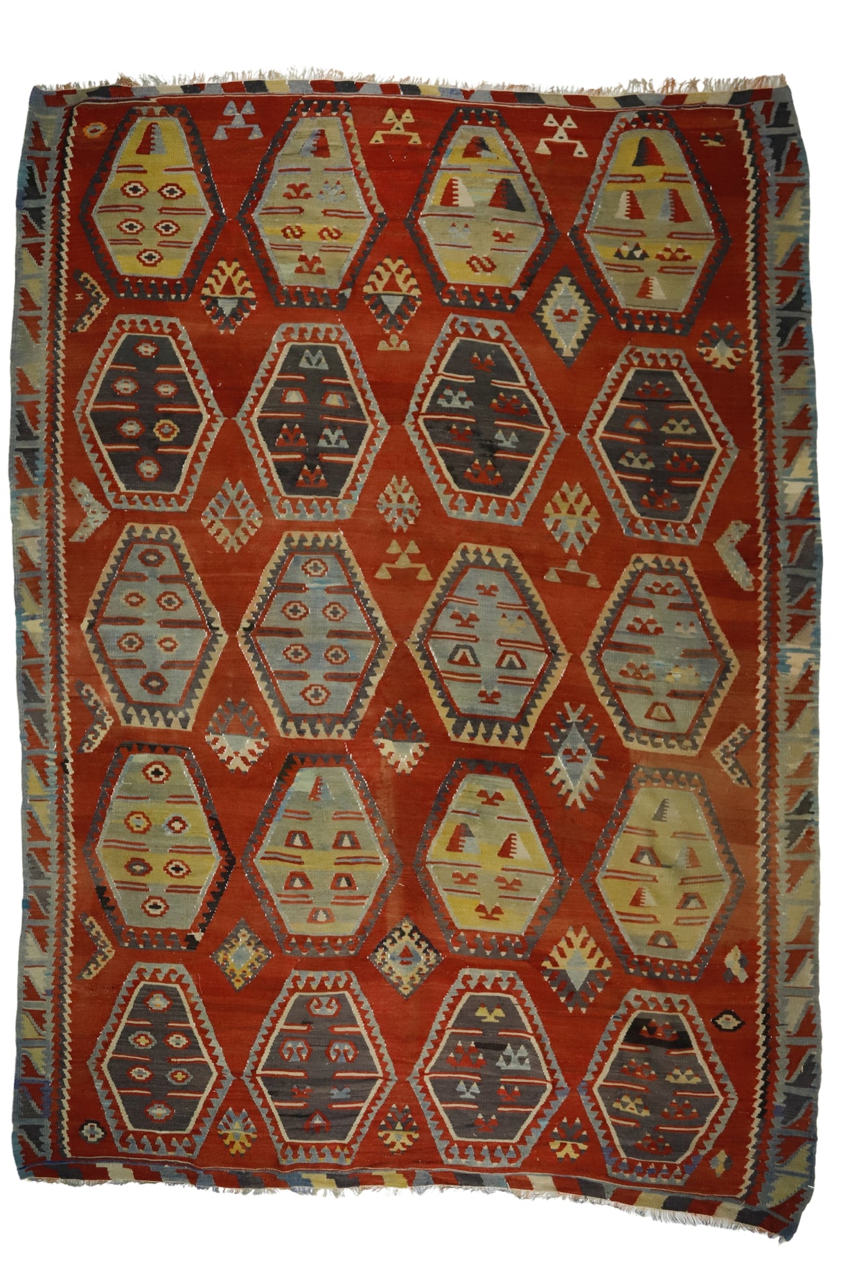 Yelbeyi / 8x11 Oversize Red Turkish Kilim Rug Front Side