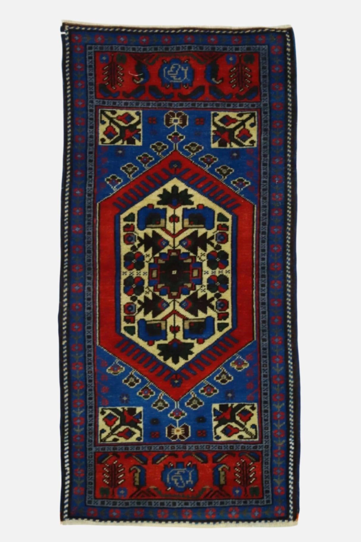 Yenice / 1x3 Blue Vintage Turkish Area Rug Front Side