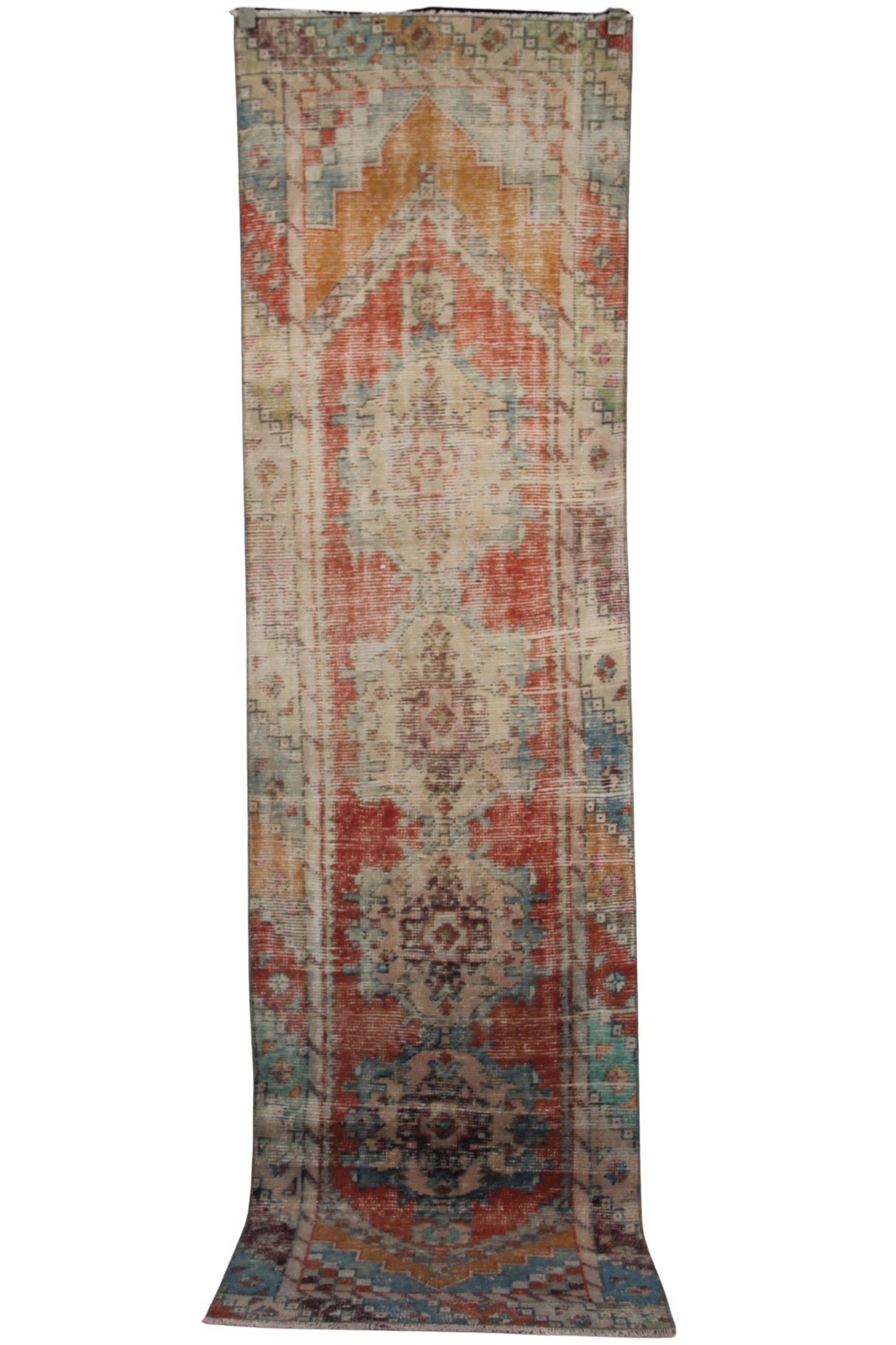 Vintage Boho Turkish Rug - 2x8 ft | Handmade Tribal Oushak Carpet for Hallway