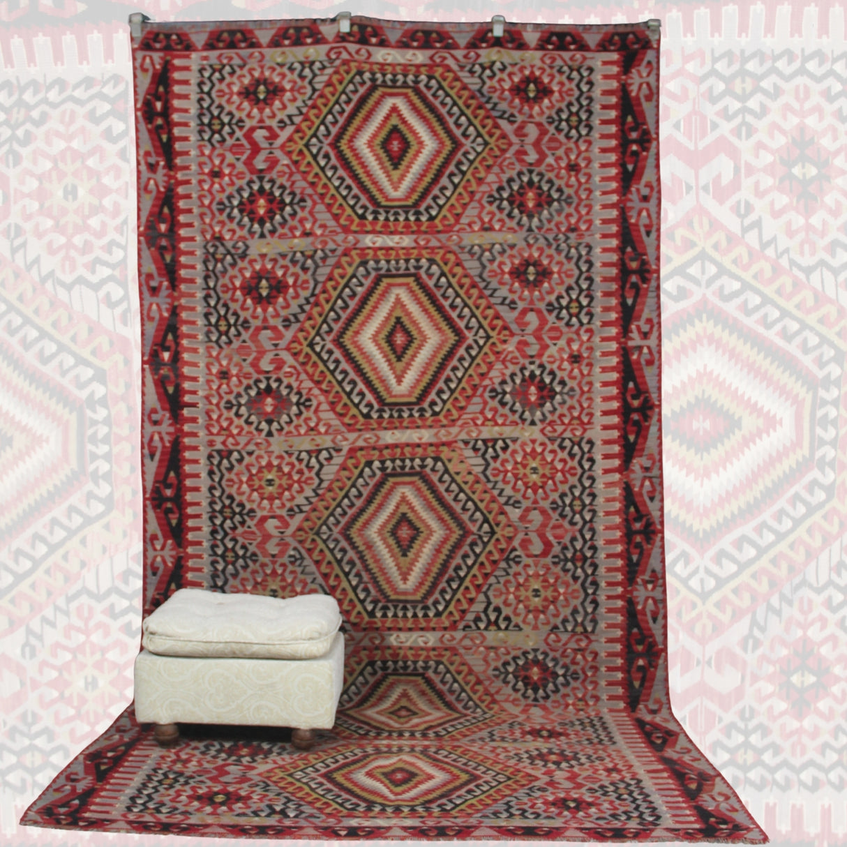 Curated Vintage Kilim Rug - 5x11 ft | Handmade Oriental Area Rug for Living Room