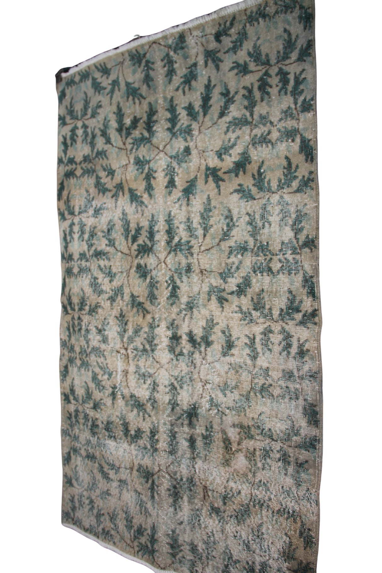 Beige and Green Vintage Rug - 3x6 ft | Handmade Boho Turkish Carpet