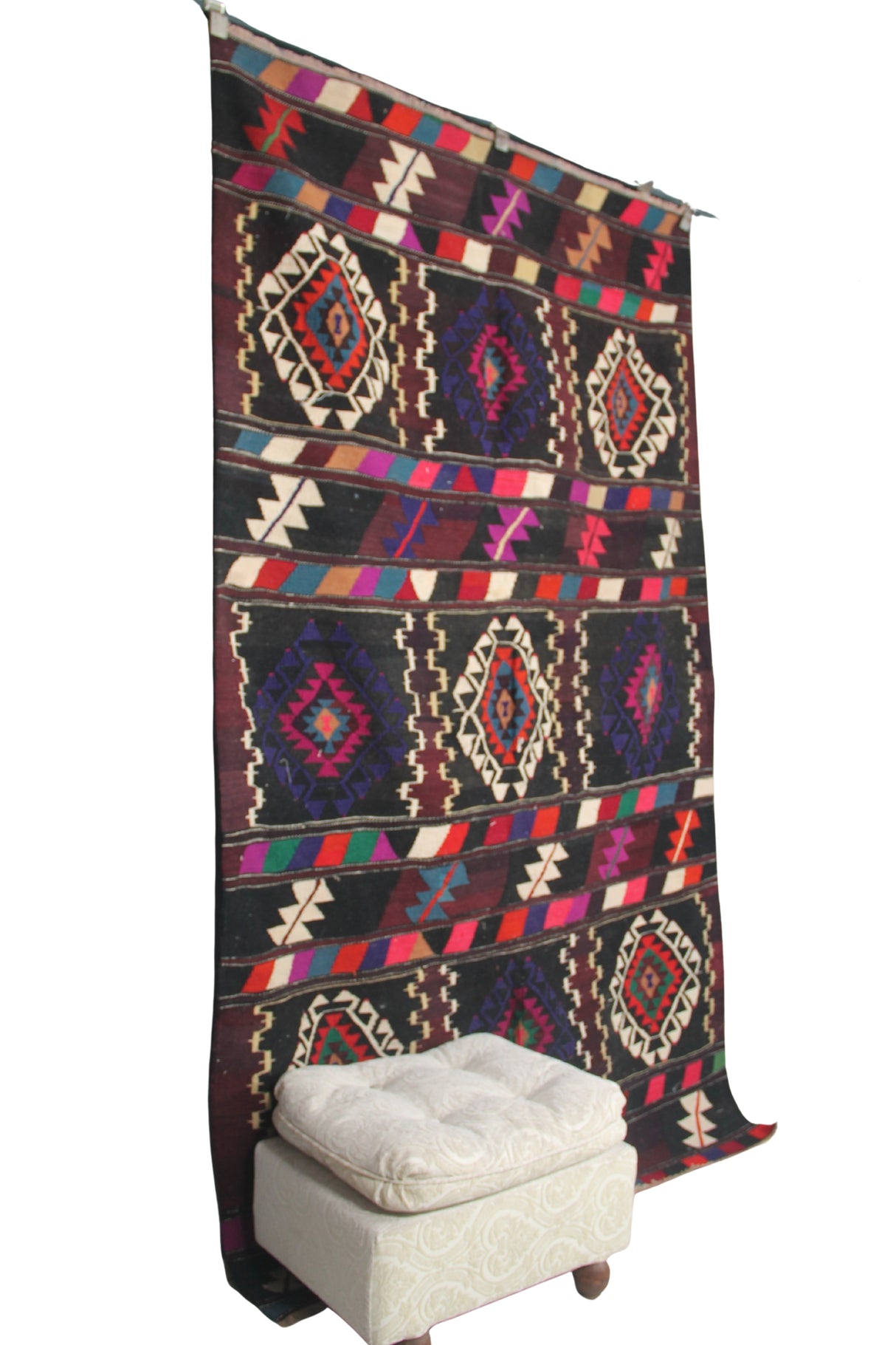 Vintage Flatweave Wool Kilim - 4x8 ft | Wool Handmade Turkish Rug for Living Room