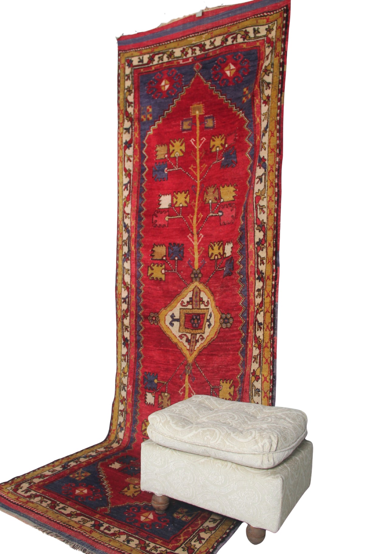 Curated Antique Runner Rug - 3x9 ft | Handmade Red Turkish Carpet for Hallway