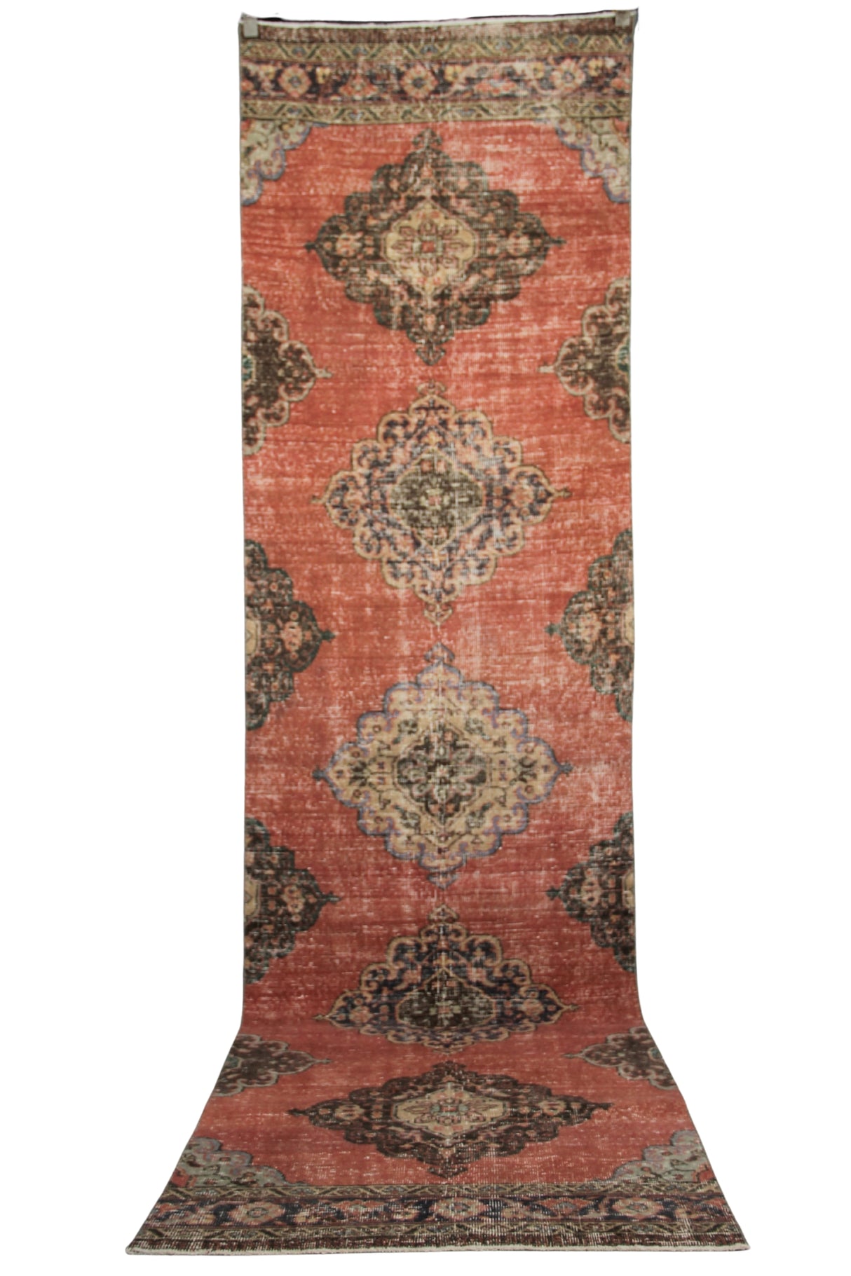 Vintage Red Turkish Runner - 3x11 ft | Handmade Wool Antique Carpet for Hallway