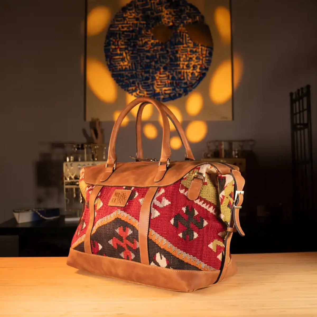 Ova Handmade Boho Weekender Bag | Antique Kilim & Leather Unisex Duffel Bag