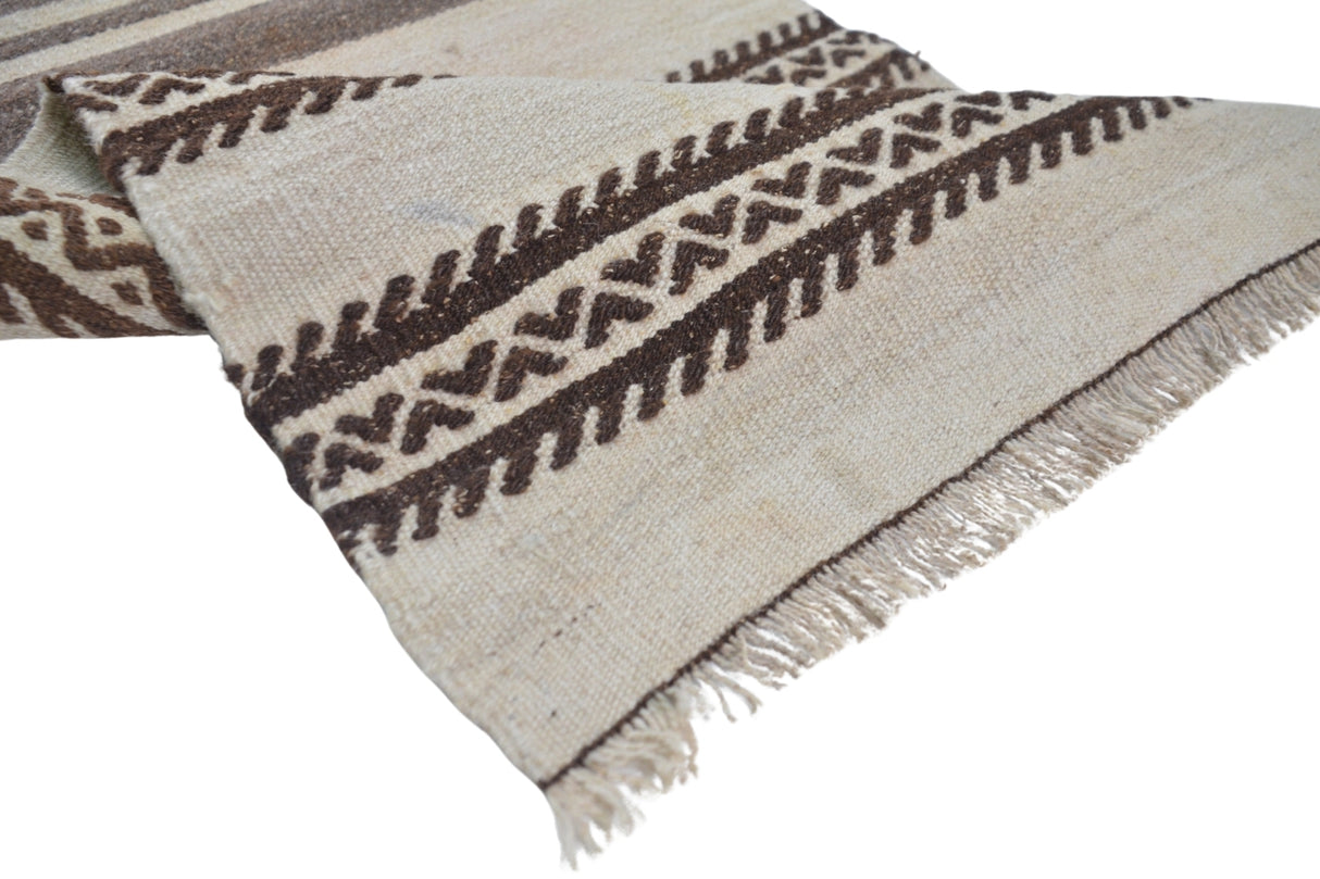 Yün El Dokuma Bej Antika Kilim Yolluk / Mazgirt 46 x 237 cm