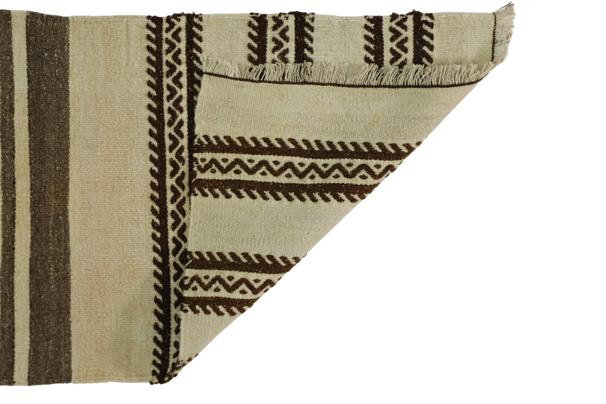 Yün El Dokuma Bej Antika Kilim Yolluk / Mazgirt 46 x 237 cm