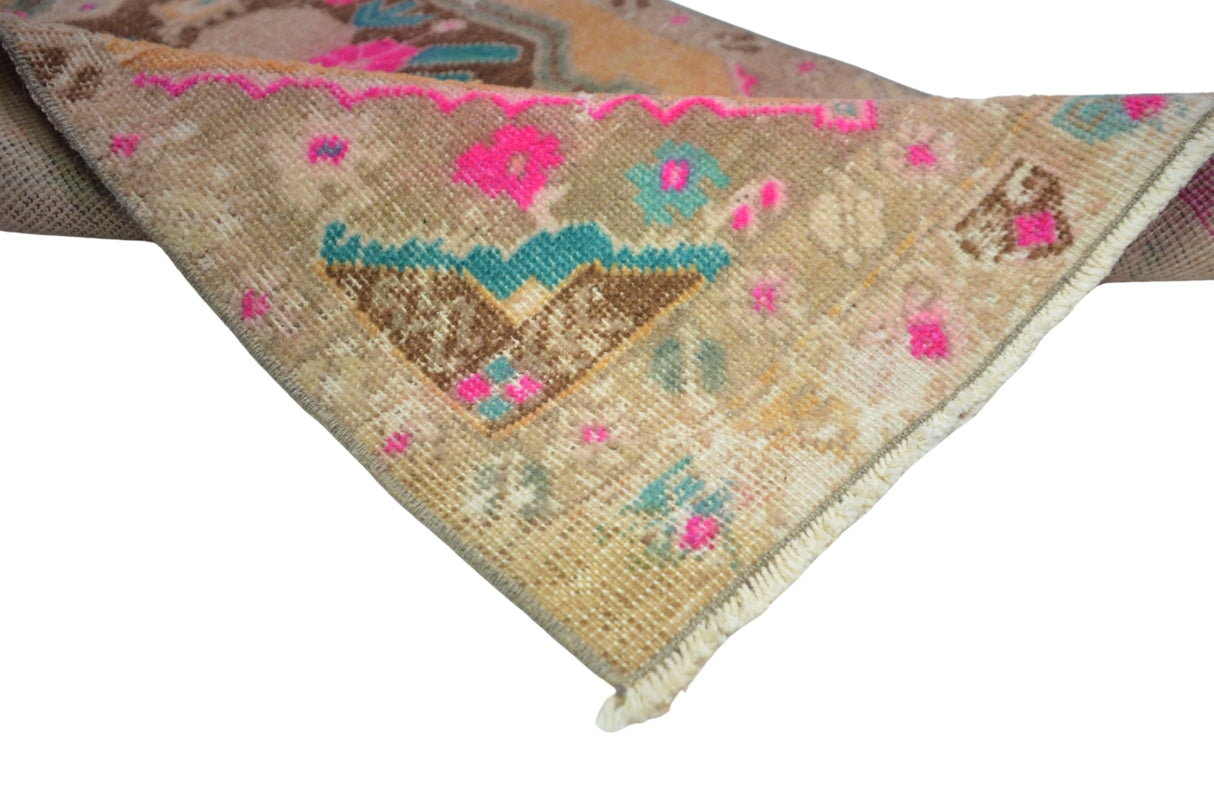 Çiçek Desenli El Dokuma Antika Halı / Sincik 51 x 107 cm