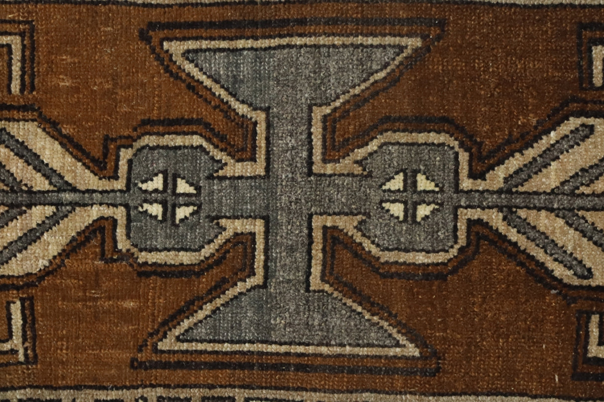 Yün El Dokuma Kahverengi Antika Halı / Bolvadin 46 x 89 cm