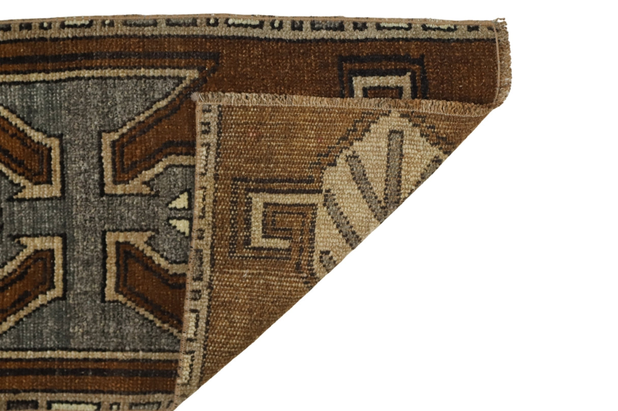 Yün El Dokuma Kahverengi Antika Halı / Bolvadin 46 x 89 cm