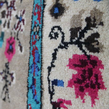 Curated Vintage Wool Rug - 3x6 ft | Brown Floral Handmade Rug for Bedroom Area