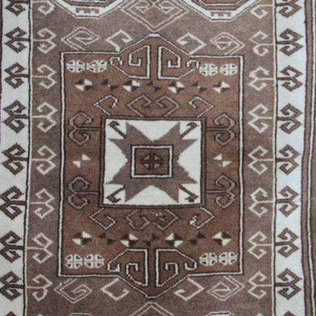 Neutral Vintage Handmade Rug - 3x6 ft | Tribal Boho Turkish Carpet for Living Room
