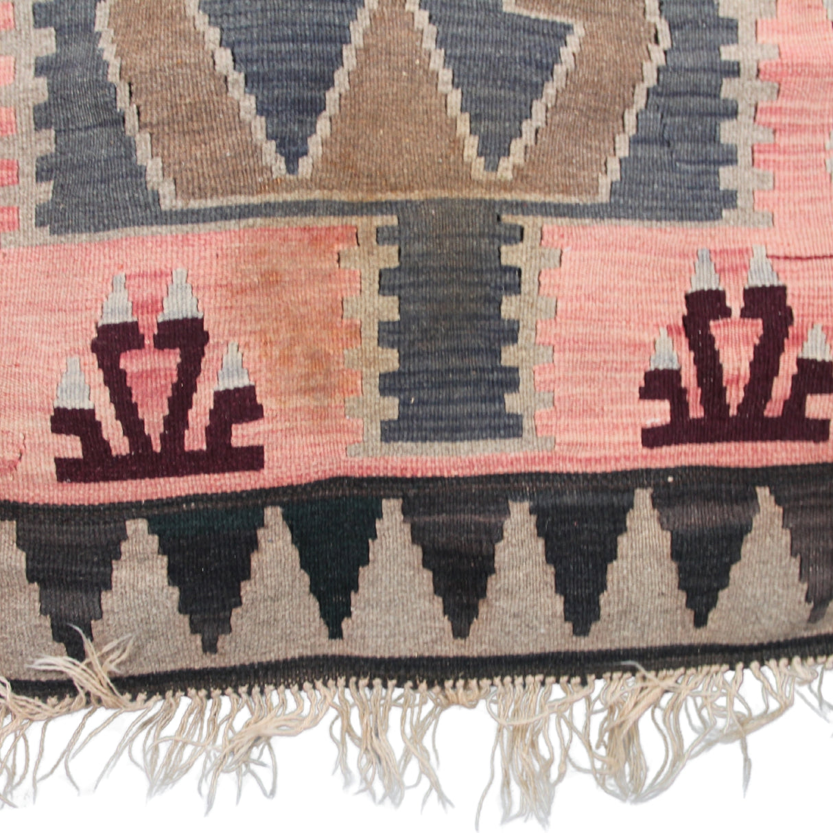 Brown And Pink Kilim - 3x6 ft | Wool Vintage Handmade Rug with Bohemian Style