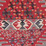 Vintage Curated Turkish Kilim - 4x8 ft | Wool Anatolian Red Boho Rug for Area