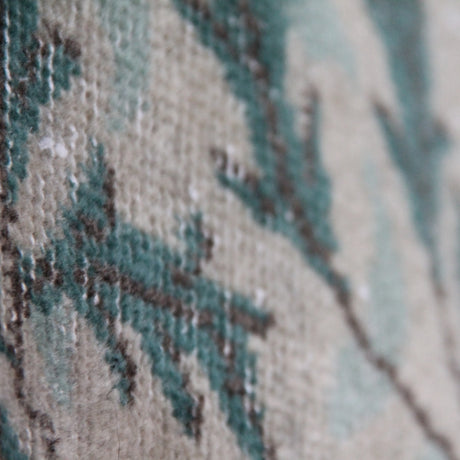 Beige and Green Vintage Rug - 3x6 ft | Handmade Boho Turkish Carpet