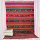 Vintage Pink Boho Rug - 6x9 ft | Handmade Turkish Wool Kilim for Living Room