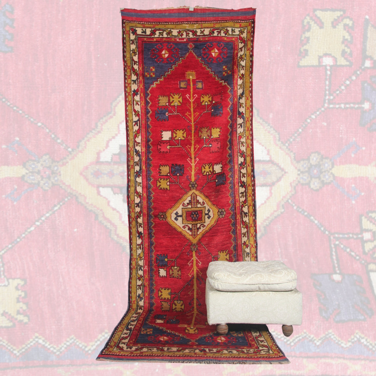 Curated Antique Runner Rug - 3x9 ft | Handmade Red Turkish Carpet for Hallway