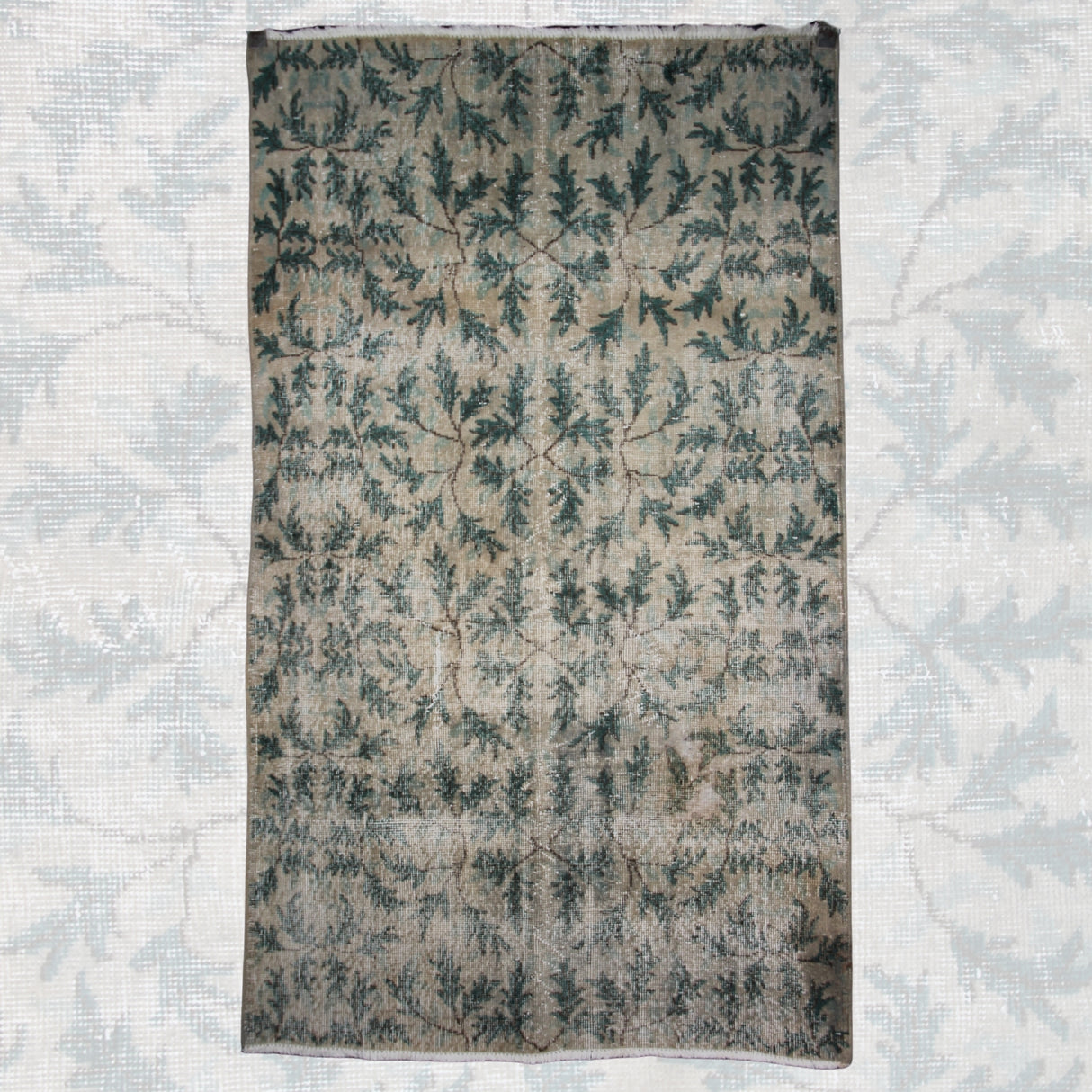 Beige and Green Vintage Rug - 3x6 ft | Handmade Boho Turkish Carpet