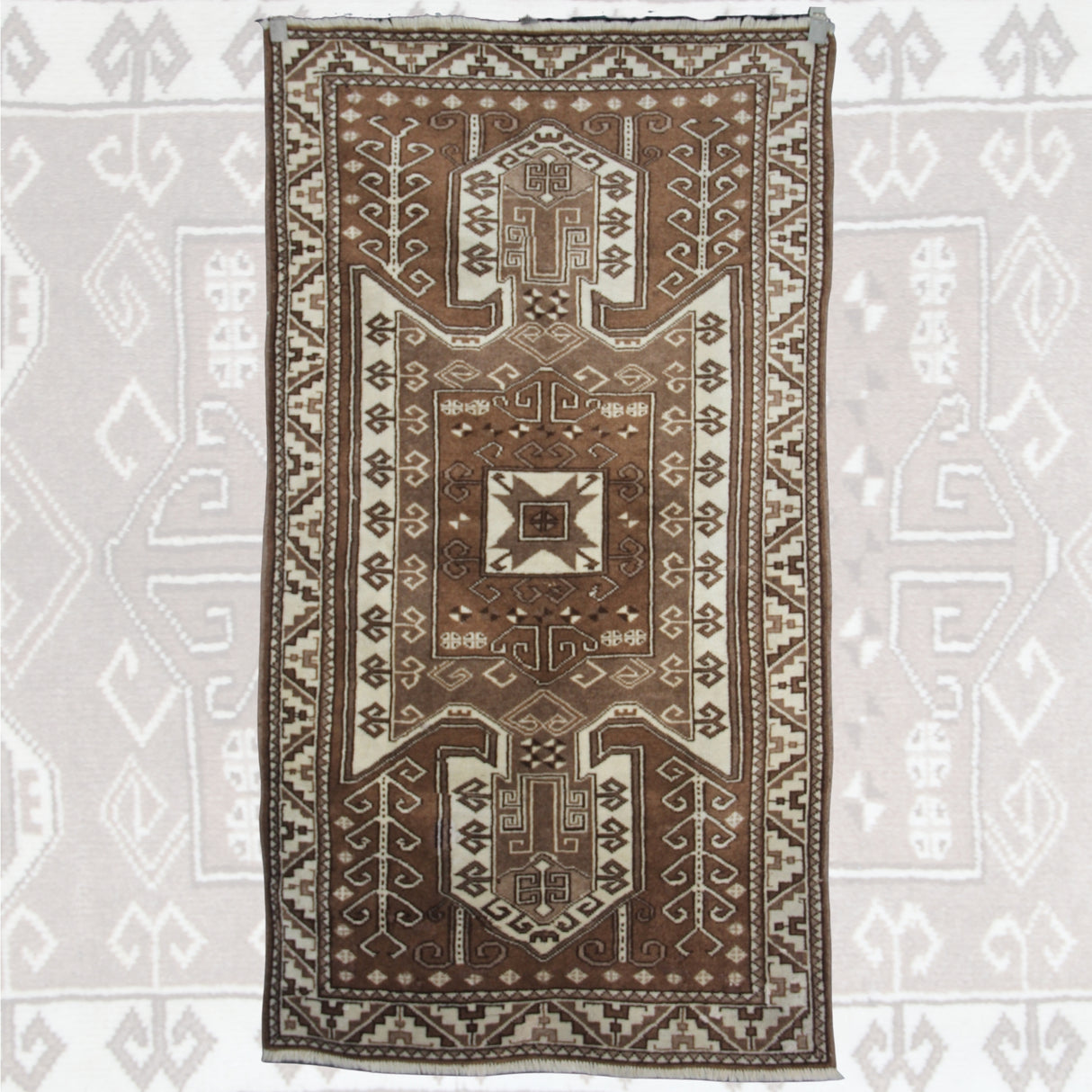 Neutral Vintage Handmade Rug - 3x6 ft | Tribal Boho Turkish Carpet for Living Room