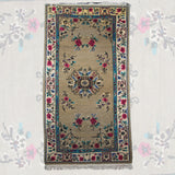 Curated Vintage Wool Rug - 3x6 ft | Brown Floral Handmade Rug for Bedroom Area