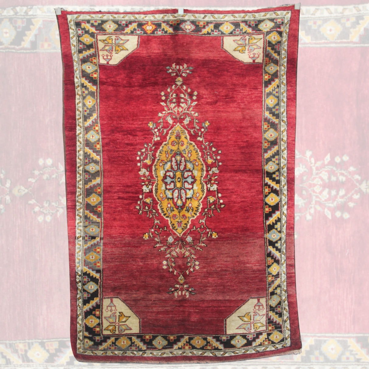 Vintage Red Turkish Rug - 5x7 ft | Handmade Oushak Area Carpet for Living Room