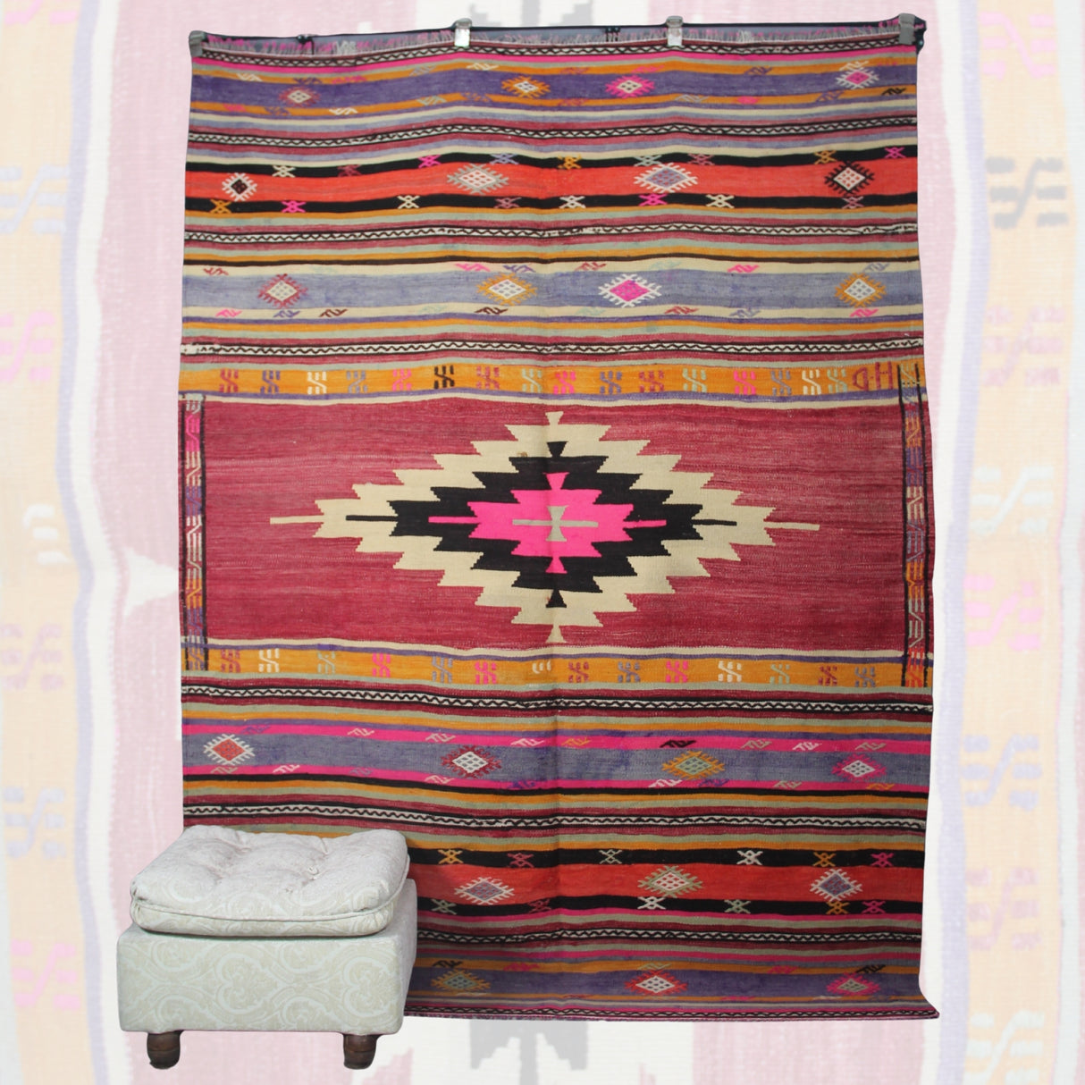 Vintage Handmade Turkish Kilim - 5x7 ft | Wool Bohemian Accent Area Carpet
