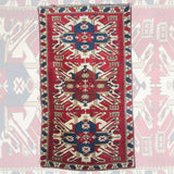 Curated Vintage Accent Rug - 3x6 ft | Handmade Red Wool Rug With Eclectic Pattern