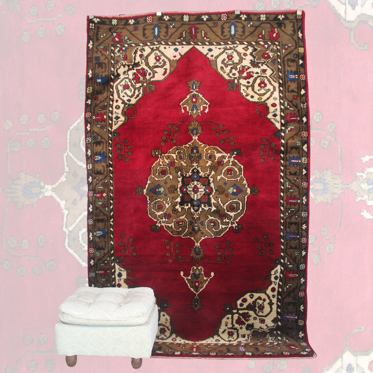 Curated Vintage Handmade Rug - 5x8 ft | Red Antique Anatolian Carpet for Area