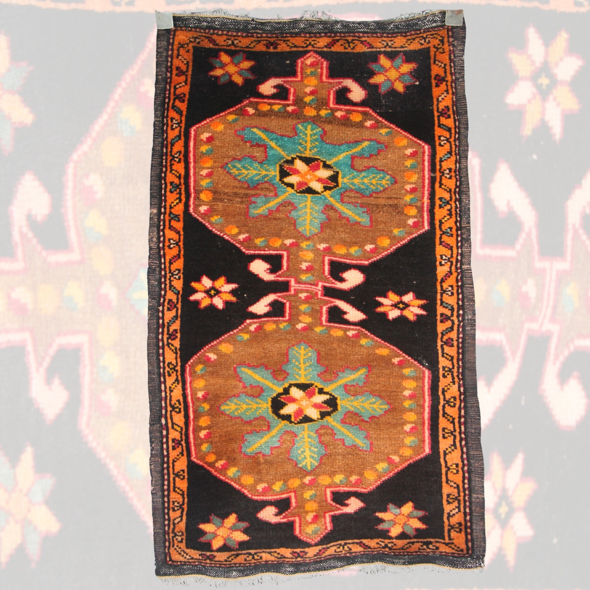Curated Black Vintage Rug - 2x4 ft | Handmade Rustic Turkish Carpet for Entryway
