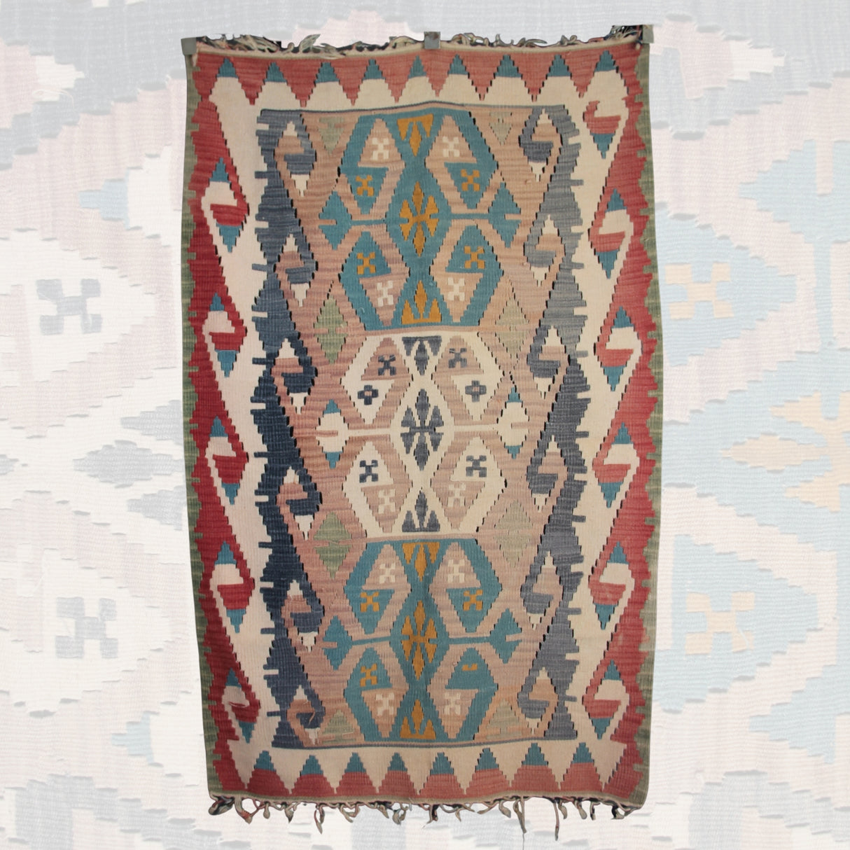 Vintage Handmade Wool Rug - 3x5 ft | Turkish Flatweave Boho Kilim for Area