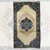 Vintage Beige Oushak Rug - 3x5 ft | Handmade Rustic Turkish Carpet for Area