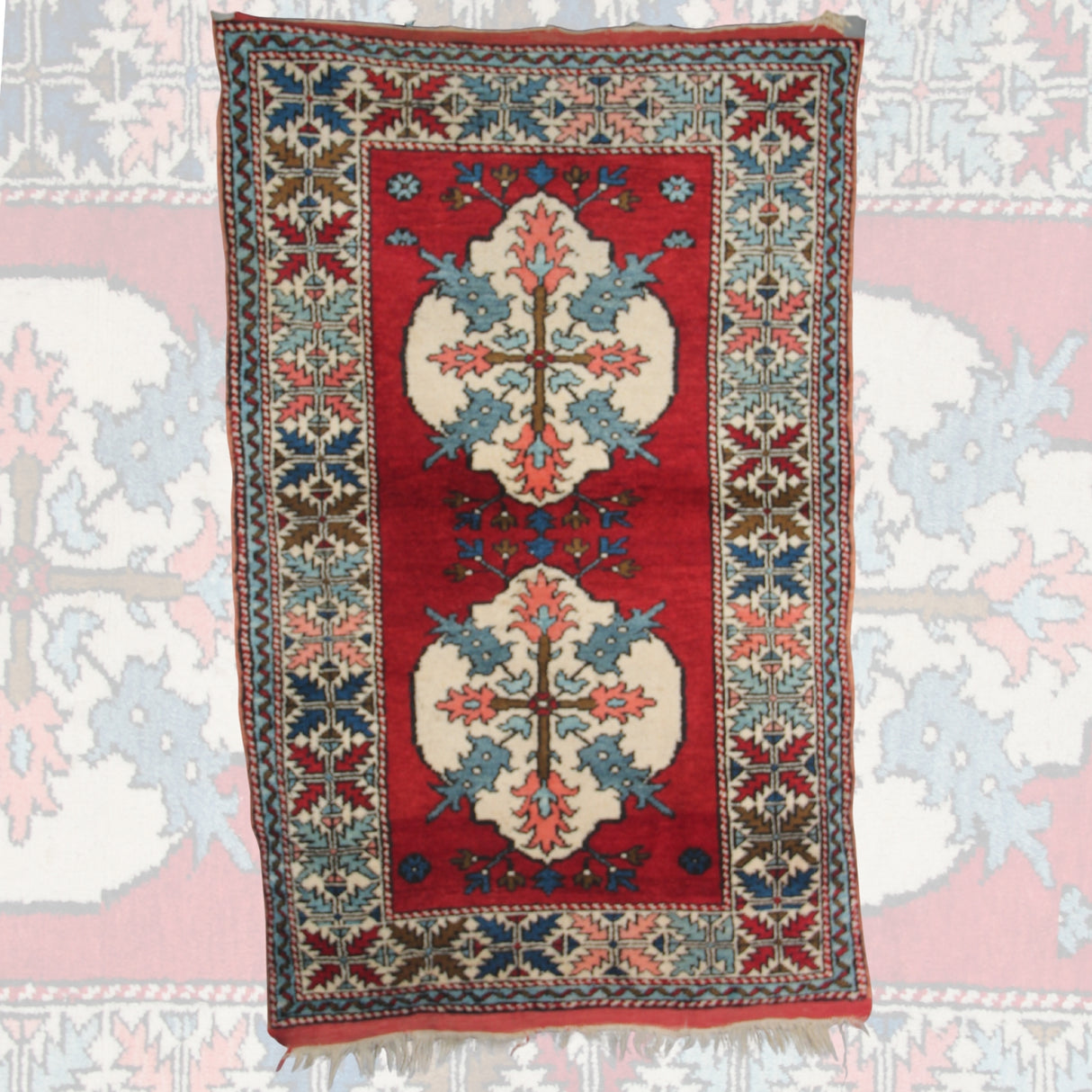 Vintage Red Accent Carpet - 3x5 ft | Handmade Tribal Nomadic Rug for Living Room