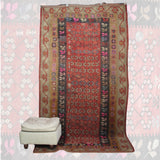 Vintage Curated Antique Kilim - 5x9 ft | Handmade Red Floral Turkish Rug
