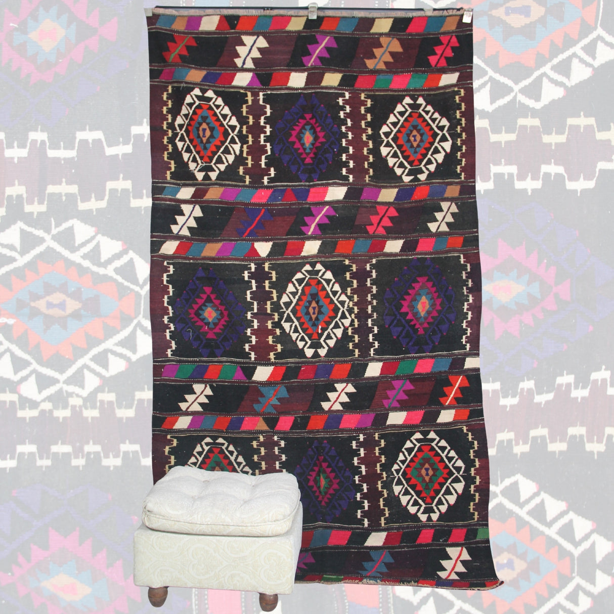 Vintage Flatweave Wool Kilim - 4x8 ft | Wool Handmade Turkish Rug for Living Room