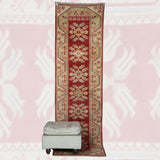 Vintage Wool Turkish Rug - 2x9 ft | Handmade Tribal Oushak Carpet for Hallway