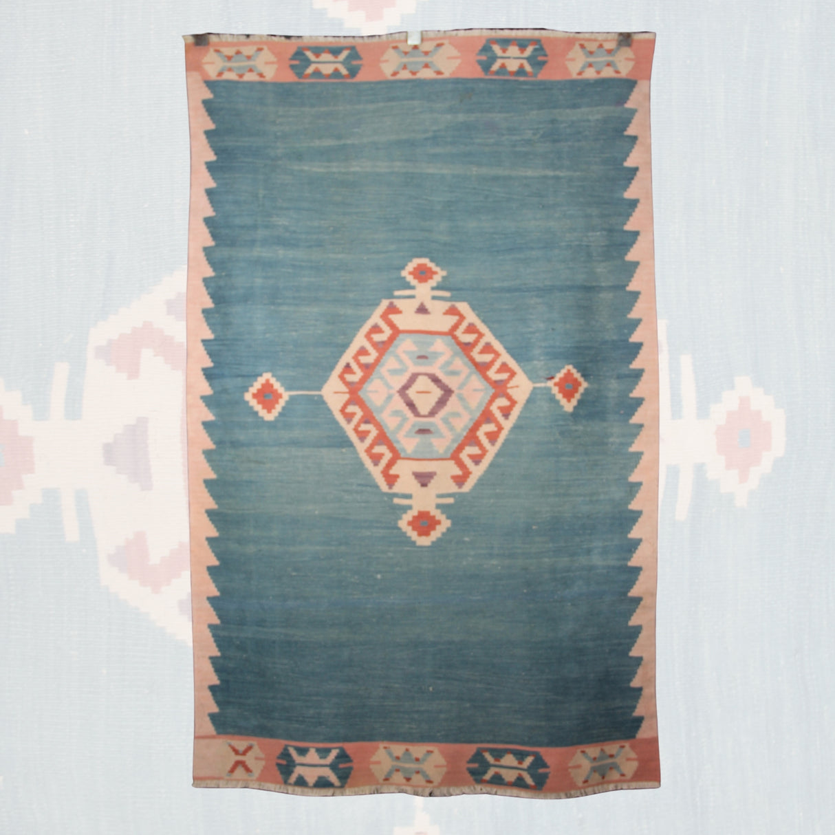 Vintage Blue Handmade Kilim - 3x6 ft | Turkish Tribal Flatweave Rug for Bedroom