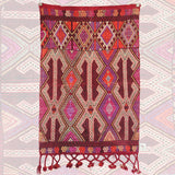 Vintage Tribal Kilim Rug - 3x5 ft | Red Rustic Turkish Rug for Area