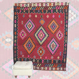 Vintage Red Turkish Kilim - 5x7 ft | Handmade Tribal Boho Rug for Living Room
