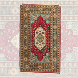 Red Oriental Handmade Carpet - 2x3 ft | Wool Tribal Oushak Rug for Area